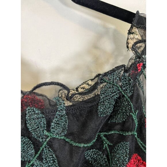 Floral Embroidery Sheer Top XS Colorful Vampire Chic Romantic Boho Hippie Indie - Picture 5 of 10